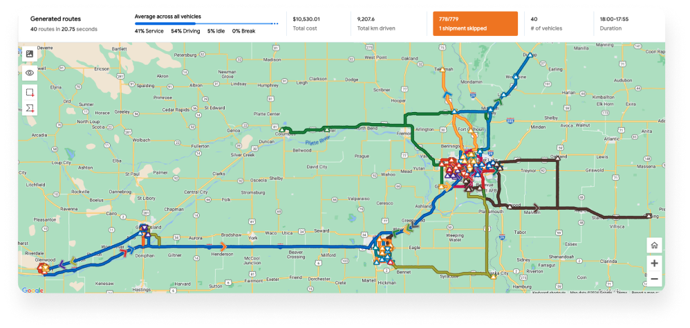 Optimized routes map screenshot